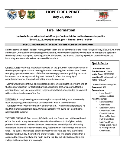 Inciweb Hope fire update July 25